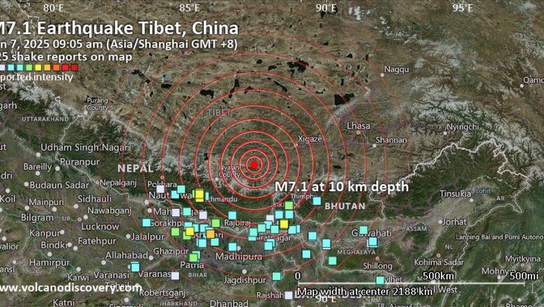 திபெத்தில் 7.1 ரிக்டர் அளவிலான நிலநடுக்கம்!